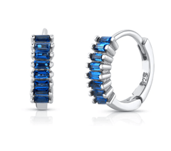 Jen Hansen Blue Baguette Huggies in Silver