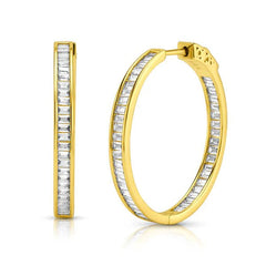 Jen Hansen Channel Set Baguette Hoops in Gold