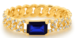 Jen Hansen Cuban Link Blue Sapphire and Diamond Ring