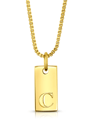 Jen Hansen Dog Tag Initial Necklace in Gold