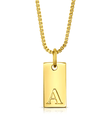 Jen Hansen Dog Tag Initial Necklace in Gold