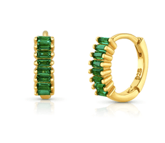 Jen Hansen Green Baguette Huggies in Gold