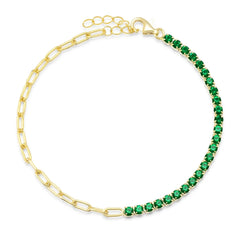 Jen Hansen Half & Half Paperclip Green Tennis Bracelet in Gold