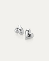Jenny Bird Art Heart Button Earring in Silver