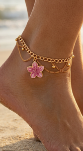Fleur Charm Layered Anklet - Pink