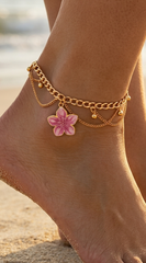 Fleur Charm Layered Anklet - Pink