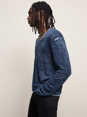 John Varvatos Linen V-Neck Sweater in Navy