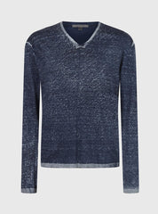 John Varvatos Linen V-Neck Sweater in Navy