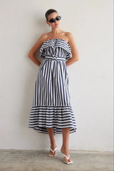 JS71 Karoline Dress in Navy White Stripe