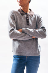 Jumper1234 Cashmere Contrast Polo in Moose and Navy