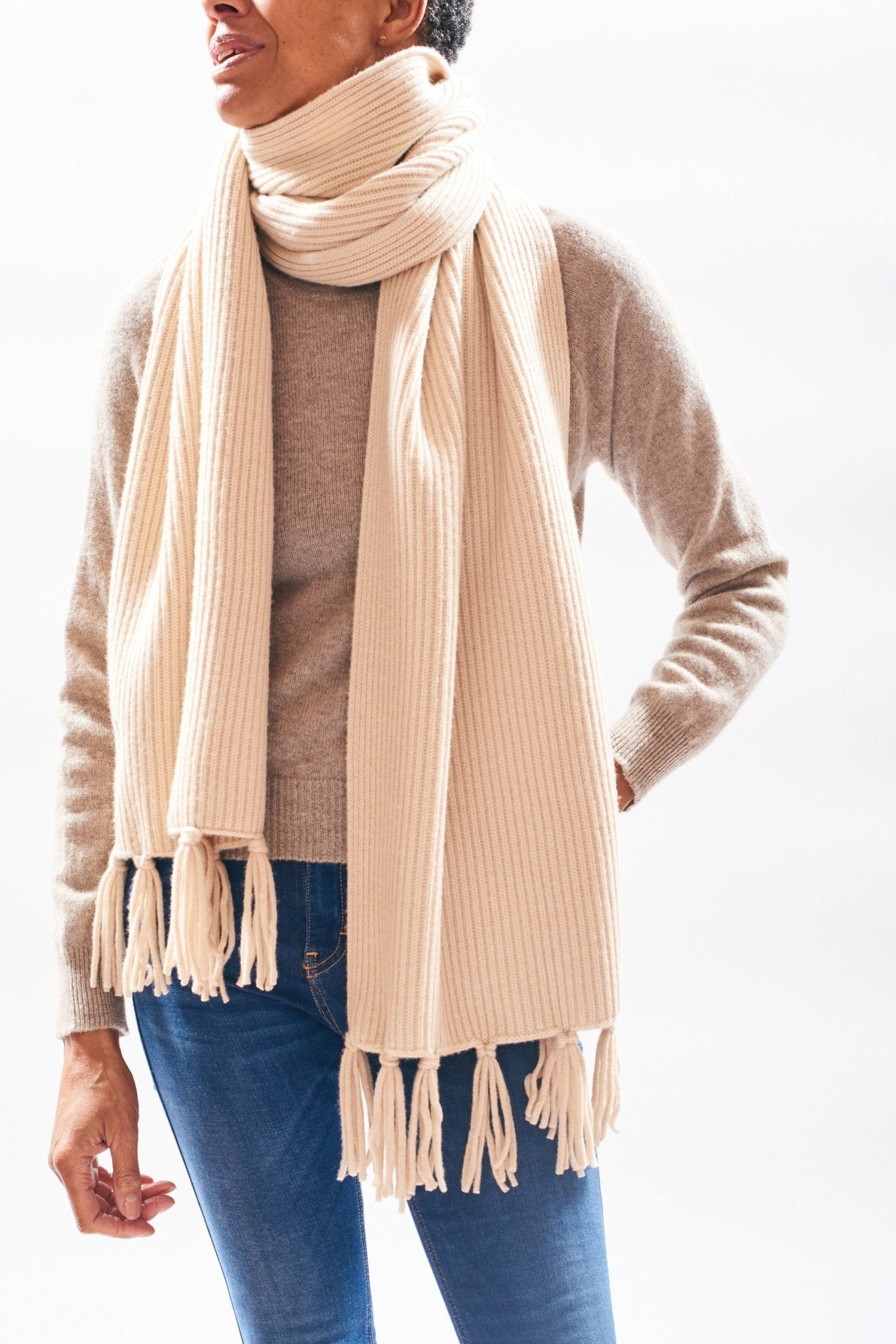 Jumper1234 Rib Tassle Scarf in Oatmeal