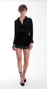 Karina Grimaldi Bella Embroidered Mini Skirt in Black