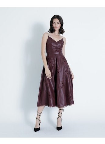 Karina Grimaldi Gloria Vegan Leather Midi Dress in Malbec