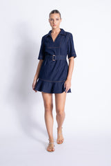 Karina Grimaldi Honor Denim Mini Dress in Blue Denim