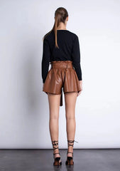 FINAL SALE Karina Grimaldi Juana Vegan Leather Shorts in Intense Rust