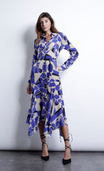 Karina Grimaldi Sienna Print Dress in Blue Geo
