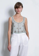 Karina Grimaldi Solana Embroidered Tank in Aqua