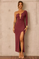 Nocturne Draped Maxi Dress - Cherry Chocolate