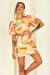 Petals And Wind Mini Dress - Yellow Multi