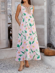 Emelia Floral Print Boho Maxi Dress - pink