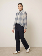 Spot Print Puffball Cowl Neck Blouse