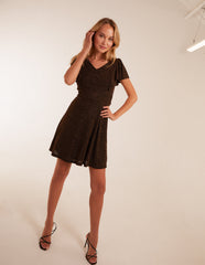 Metallic Flutter Sleeve Mini Dress
