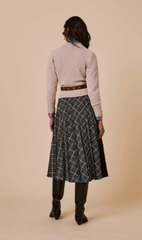 FINAL SALE Sfizio Pleated Checkered Wrap Skirt in Gray Madras Wool