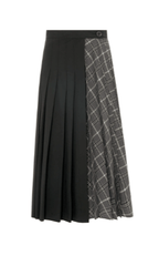 FINAL SALE Sfizio Pleated Checkered Wrap Skirt in Gray Madras Wool