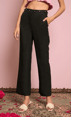 FINAL SALE Sister Jane Priya Embellished Pants in Black Satin