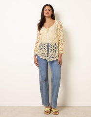 Long-Sleeved Crochet Cardigan
