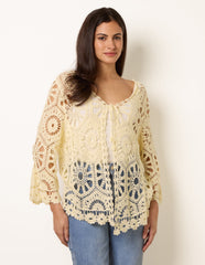 Long-Sleeved Crochet Cardigan