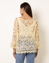 Long-Sleeved Crochet Cardigan