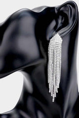 Rhinestone Statement Fringe Drop Earrings - Silver