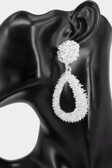 Silver Textured Open Teardrop Dangle Earrings