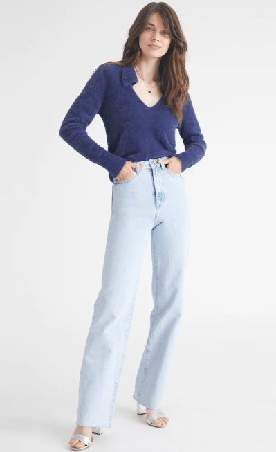 525 America Eyelash Johnny Collar Pullover in Indigo