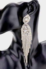 Rhinestone Long Drop Statement Earrings - Silver