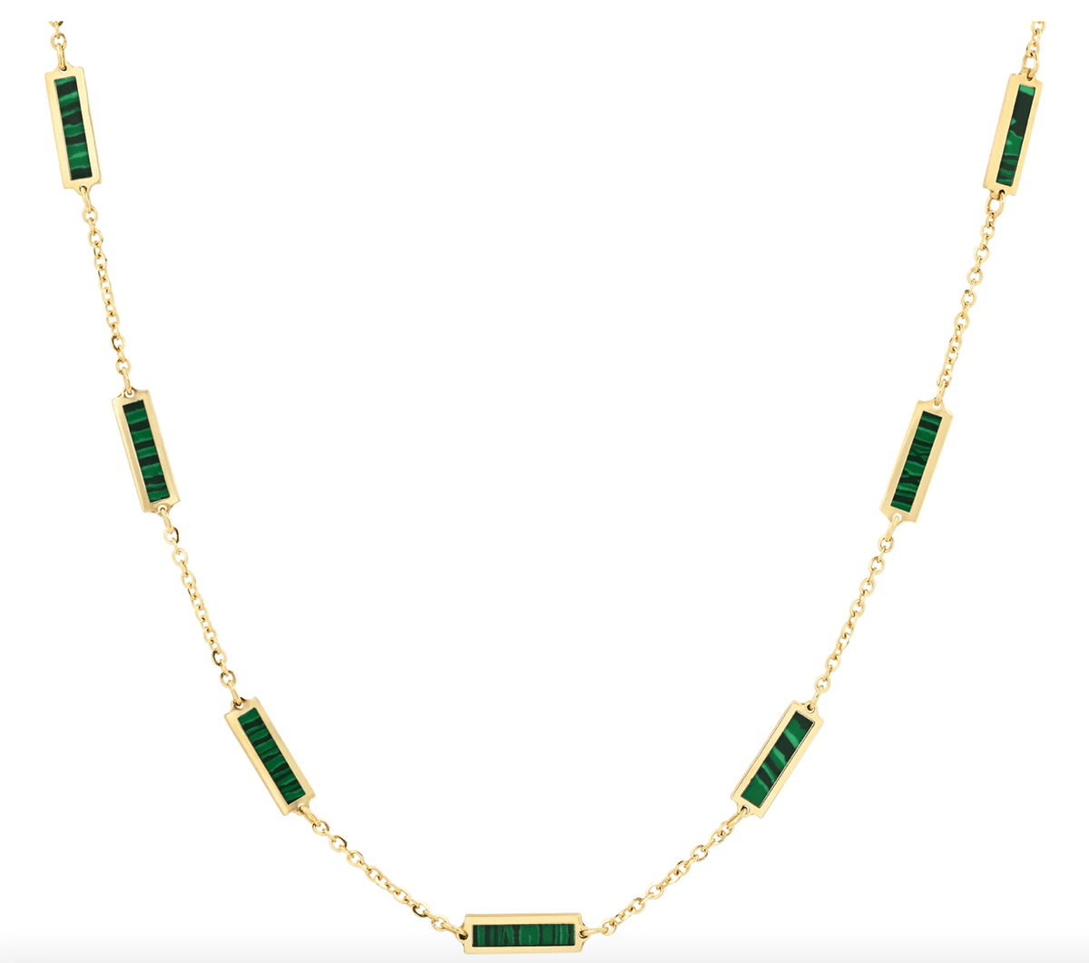 9 Bar Inlay Dainty Necklace Malachite in 14kt Gold