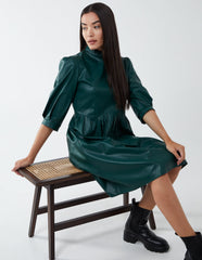 High Neck PU Dress