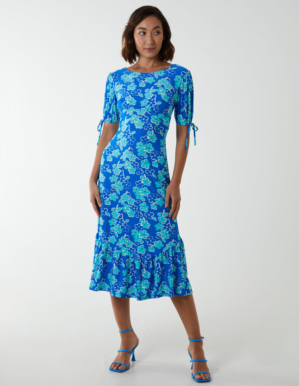 Crew Neck Midi Dress With Scrunchie Back Detail