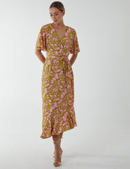 Ruffle Wrap Midi Dress