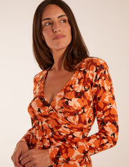 Fixed Wrap Gathered Mini Dress