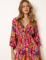 Tropical Print V-Neck Maxi Dress