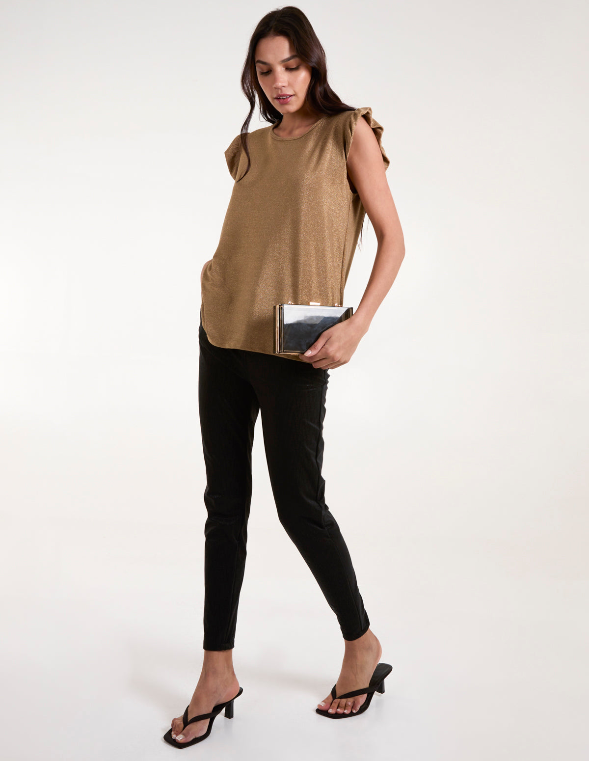 Frill Sleeve Metallic Top