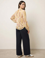 Tile Print Puffball Blouse With Metallic Detail