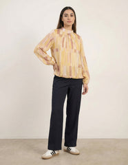 Tile Print Puffball Blouse With Metallic Detail