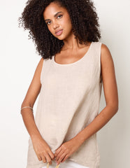 Jersey Back Linen Woven Front Sleeveless Top