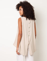 Jersey Back Linen Woven Front Sleeveless Top