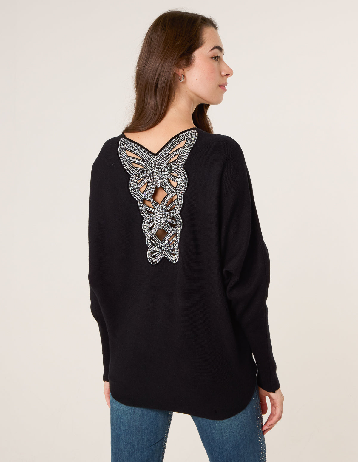 Batwing Jumper With Back Diamante Detailing