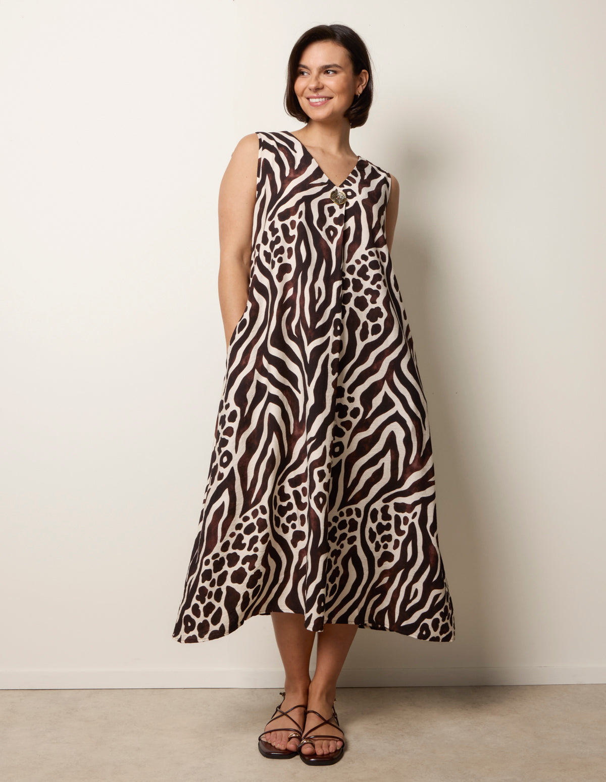Animal Print V Neck Dress