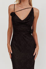 Golden Glow Rosette Cowl Neck Maxi Dress Black